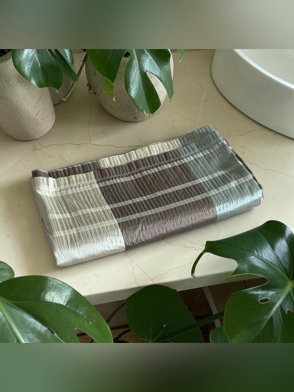 Croscill Fairfax Taupe Shower Curtain Woven Jacquard Color Block Seafoam Green